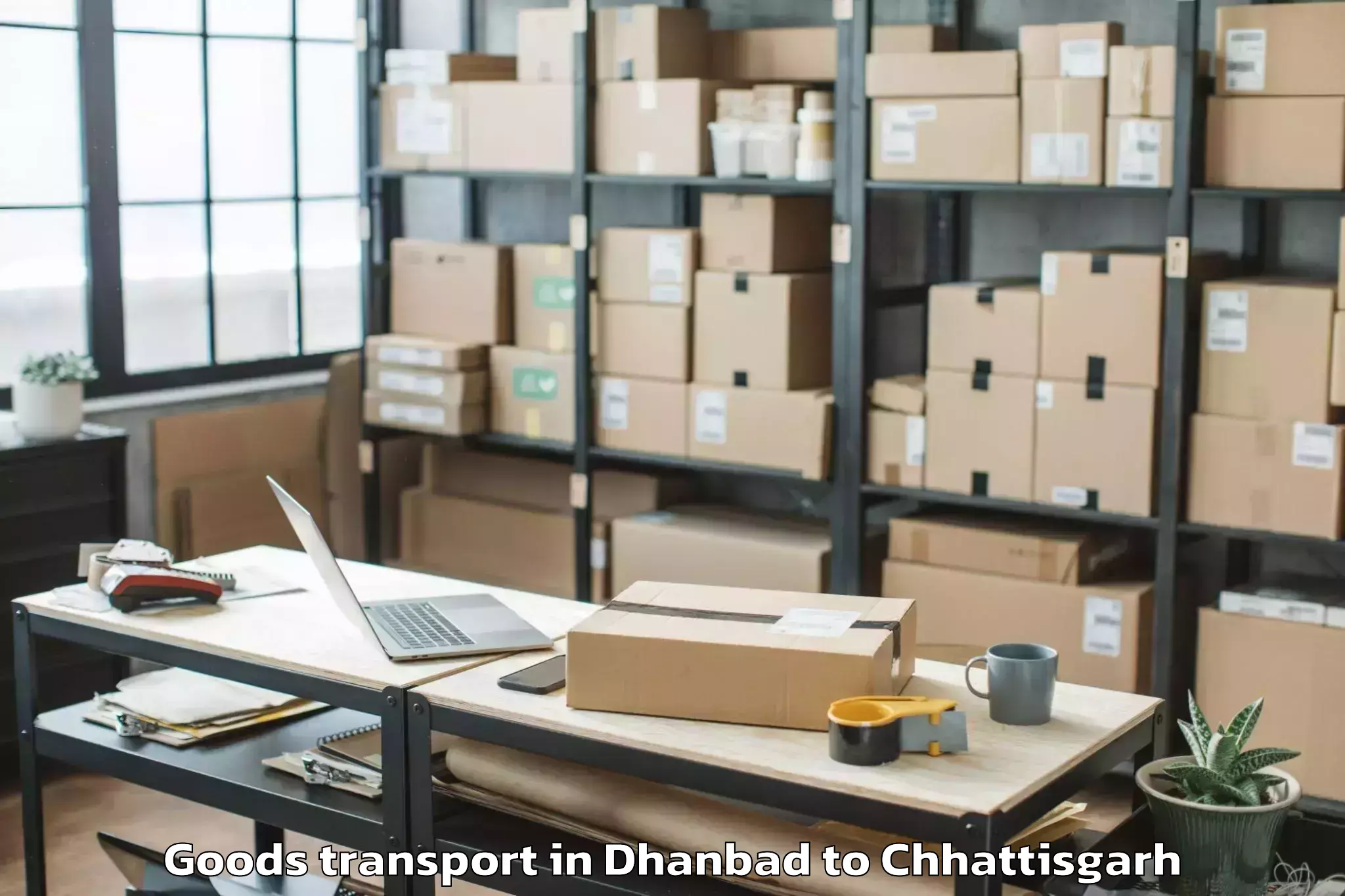 Expert Dhanbad to Indira Gandhi Krishi Vishwavid Goods Transport